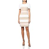 Tommy Hilfiger Womens Short Sleeve Striped Scuba Crepe Sheath Mini Dress