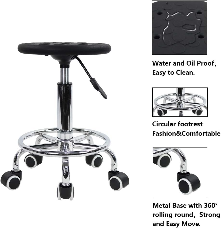 KKTONER PU Foam Rolling Stool with Footrest Height Adjustment Swivel Laboratory spa Salon Tattoo Work Anti-Static Stool Small (Black): Furniture & Decor