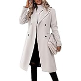 Danedvi Womens Long Double Breasted Coats Lapel Collar Pea Coat Winter Slim Fit Jackets Trench Coat Outwear