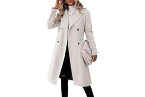 Danedvi Womens Long Double Breasted Coats Lapel Collar Pea Coat Winter Slim Fit Jackets Trench Coat Outwear