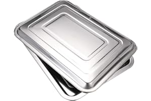 Stainless Steel Trays,DOWEI 2 Pack Stainless Steel 13.5" X 10" Dental Medical Body Piercing Instrument Tray Surgical Flat Bottom Trays for Lab Supplies