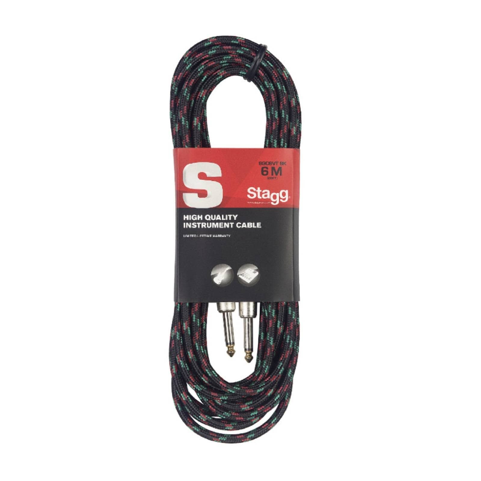 Stagg SGC6VT BK 6m S Series Vintage Tweed Instrument Cable - Black