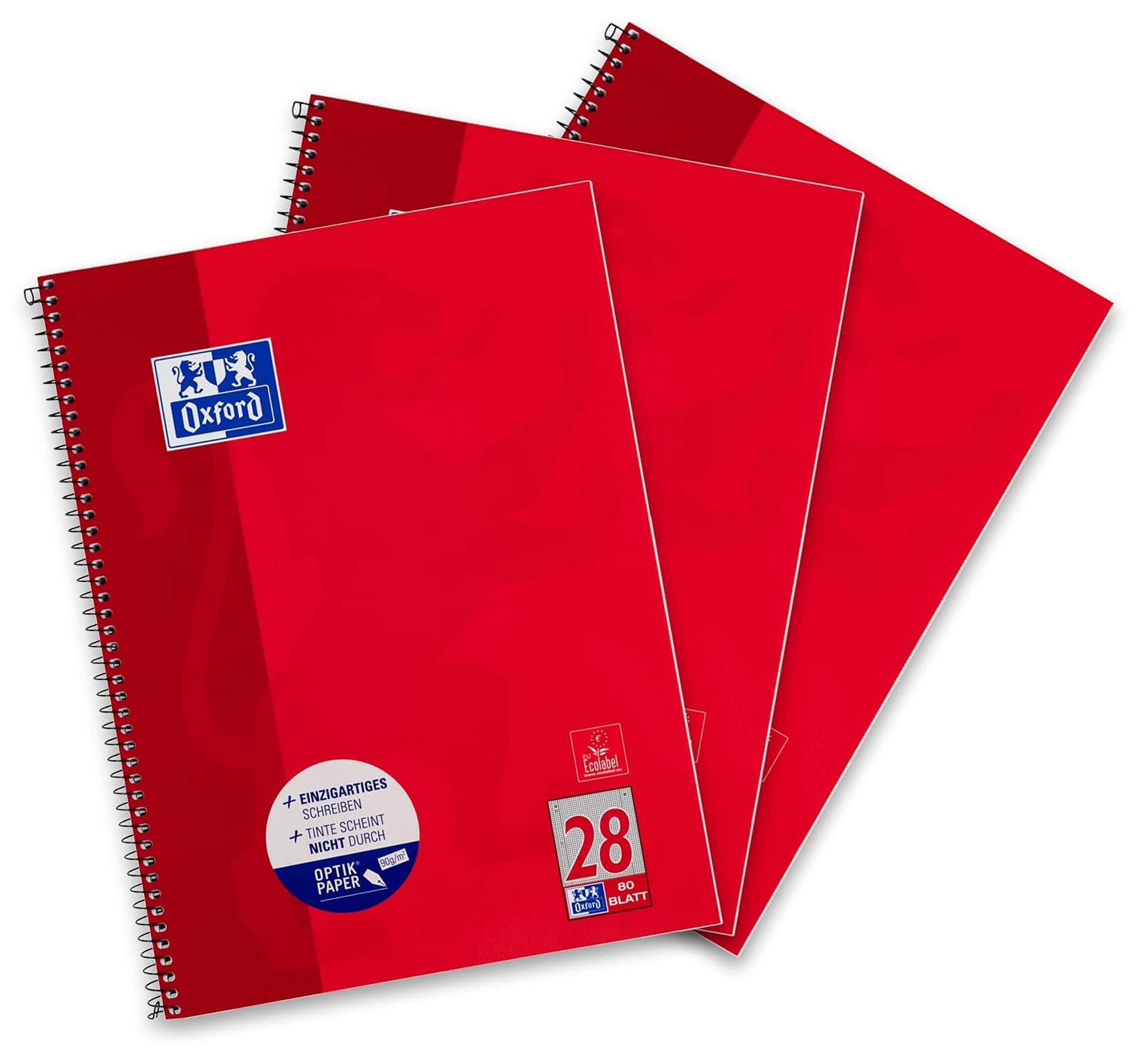Oxford College Notepad A4 Squared 80 Sheets Punched Red Pack of 3