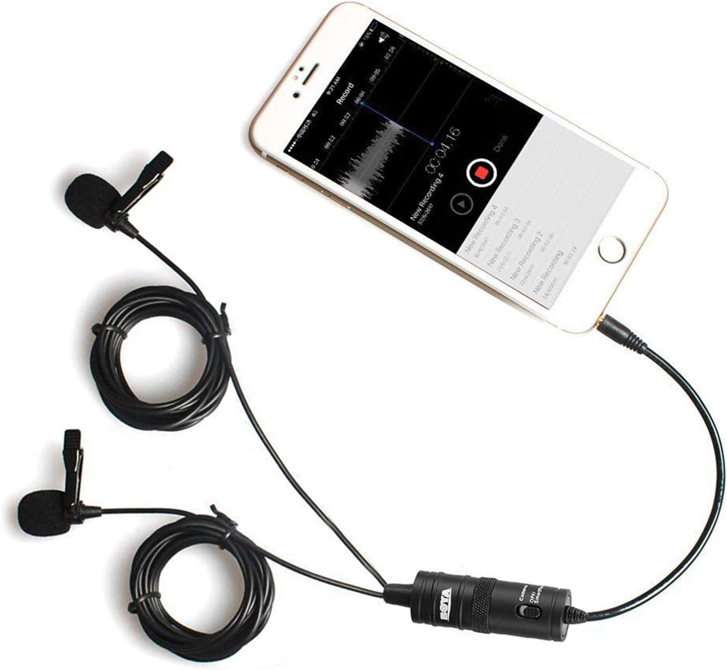 Dual-Head Lavalier Microphone for Smartphone PC Camera, 157''/4m BOYA Lapel Universal Mic with 1/8 Plug Adapter for iPhone X 8 7 Samsung Canon Nikon DSLR Camcorders Audio Recorder Vlog Poscast: Home Audio & Theater