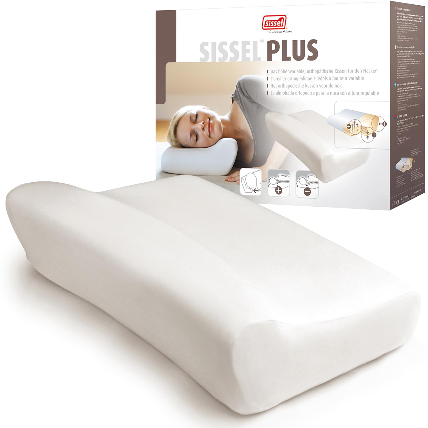 Photo 1 of SISSEL Classic Plus Neck Pillow | Orthopedic, Height-Adjustable, Ergonomic | Ventilation System, Polyurethane Foam | Ideal for Back & Neck Pain | Skin-Friendly Cover | 18.5x13x4.3/5.5 inches