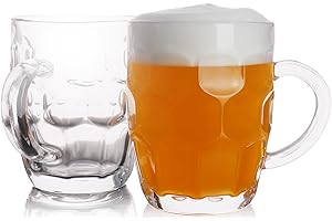 BothEarn 1 Pint Dimpled Beer Mug Set of 2 - Heavy British Pub Thick Glass with Handle - Stein Cup for Beer Lover in Home Part