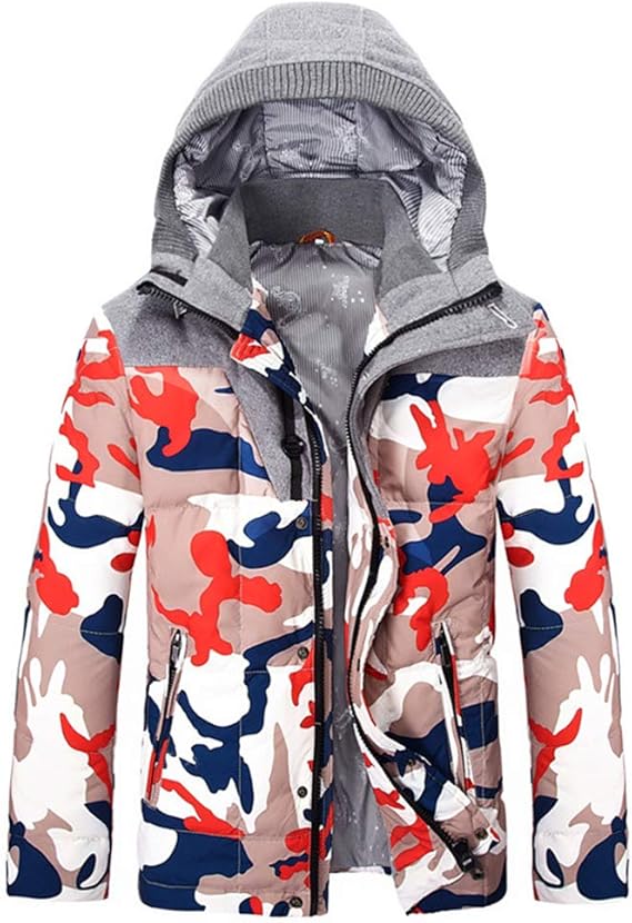 Agowoo ダウンジャケット メンズ 男性 コート 冬 防寒 保温 ショート丈 短い 厚くする フード付き 迷彩 コート ジャケット 通販 Amazon