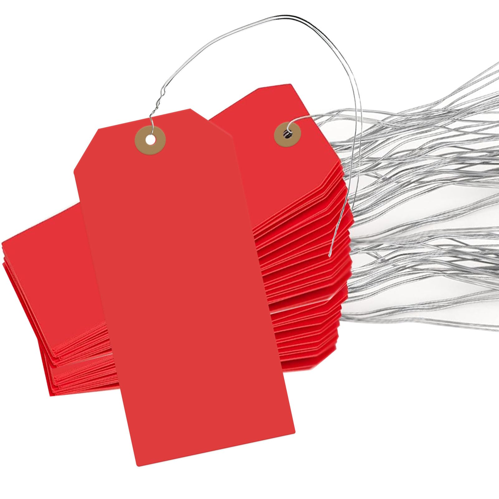 Photo 1 of 400 Pcs Blank Shipping Tags, 4.72 x 2.36 inches Label Hang Tags with Reinforced Hole and Metal Wire, Red Writable Price Tags Display Label for Product Jewelry Clothing Tags (Red)