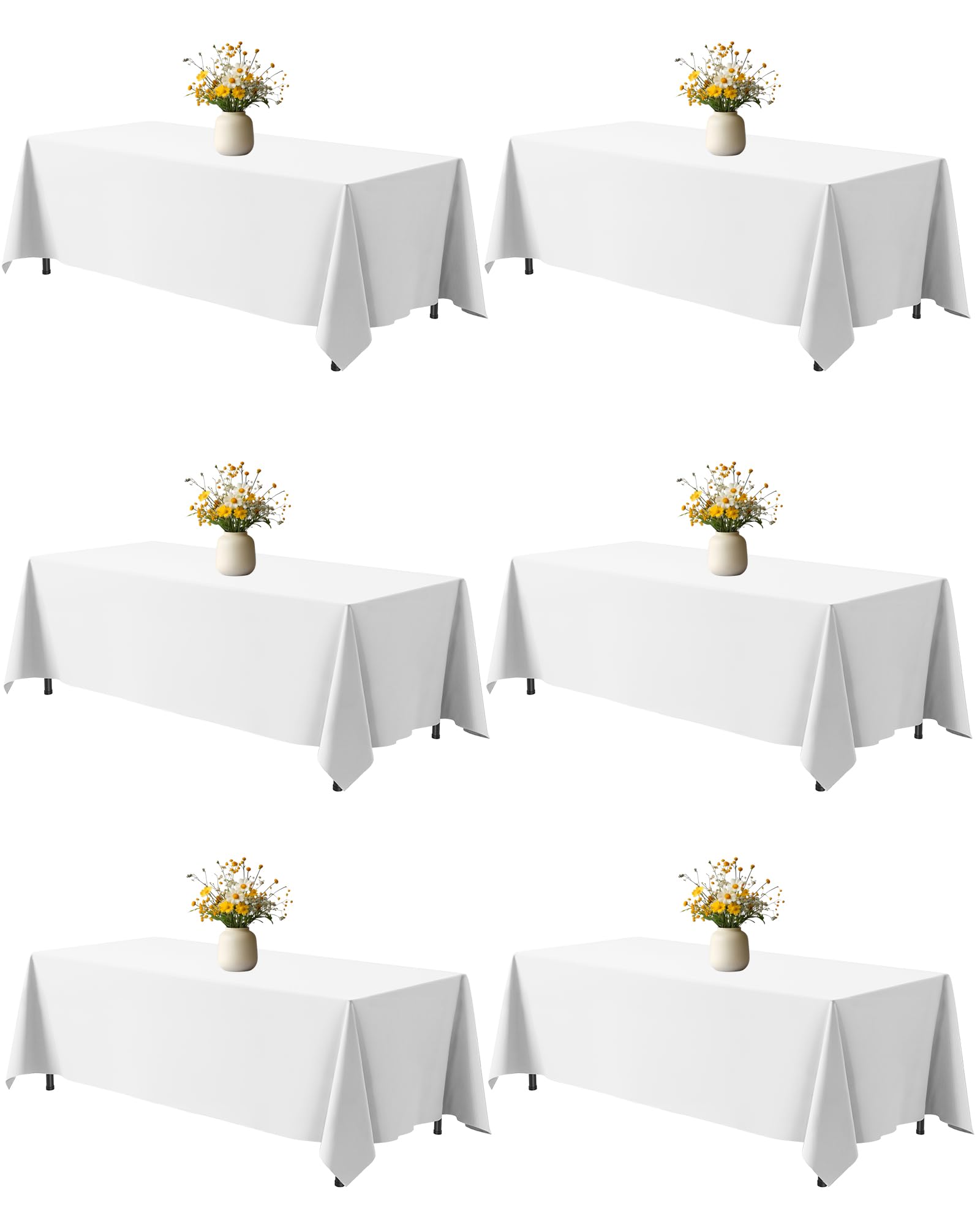 Photo 1 of Niuara White Fabric Rectangle Table Cloth - 6 Pack, 70" × 120" Washable Tablecloth for 5FT Tables, Wrinkle-Resistant & Heat-Proof Table Cover for Weddings, Dinners & Parties
