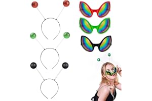 6-Piece Alien Costume Accessories - Plastic Alien Sunglasses in 3 Styles with Matching Antenna Headbands, Ideal for Halloween