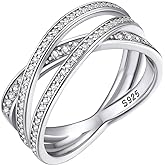 Bestyle 925 Sterling Silver Simulated Diamond CZ Criss Cross Ring for Women, Infinity Love Statement Rings CZ Eternity Engagement Wedding Band Ring for Her