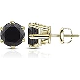 14k Yellow Gold Round Black Diamond 6-Prong Basket Stud Earrings (1/2-4 ct, Black) Screw-Back