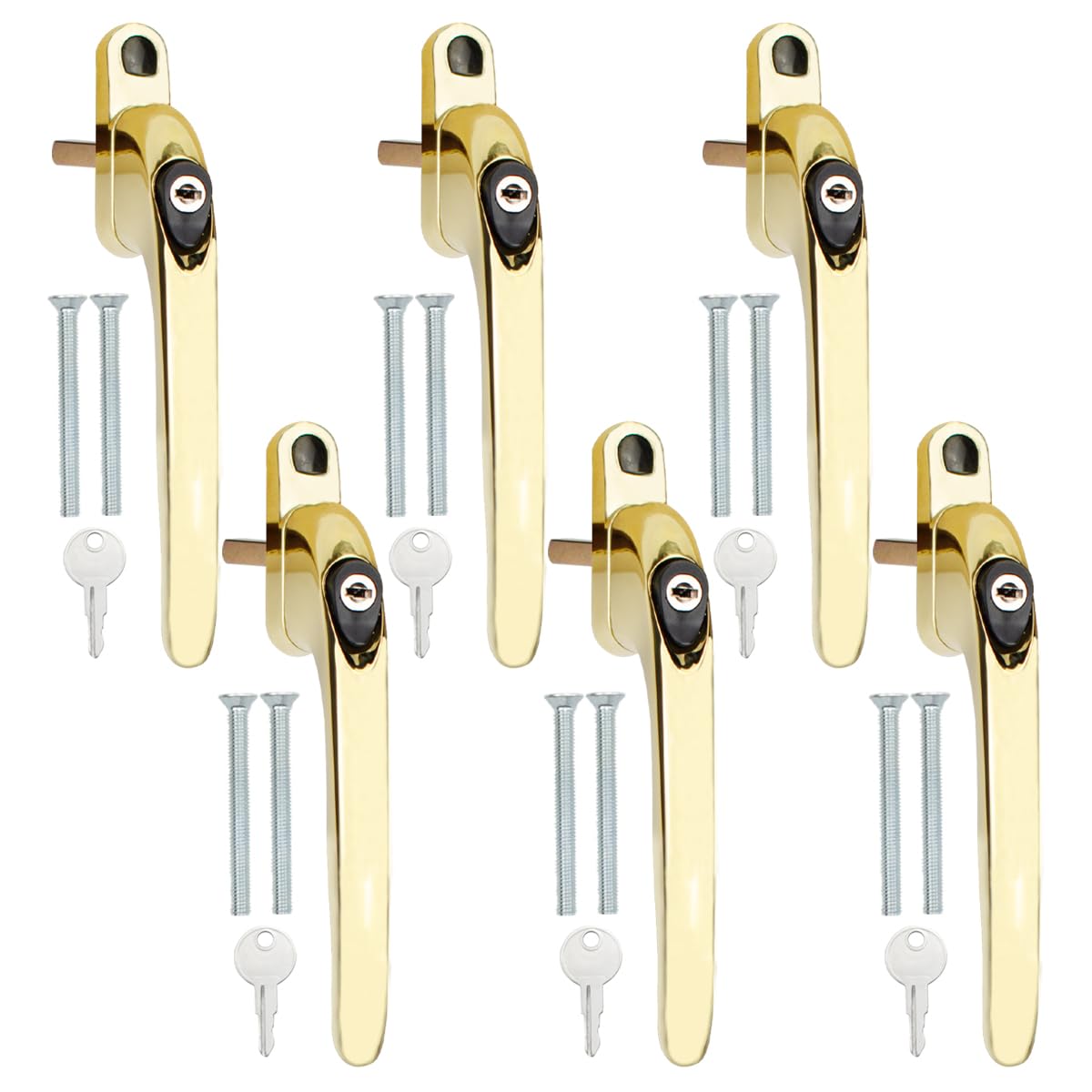Bwintech 6 Pcs in-Line Pvd Gold UPVC Zinc Window Handle, 43mm Spindle for Indoor and Outdoor UPVC Window