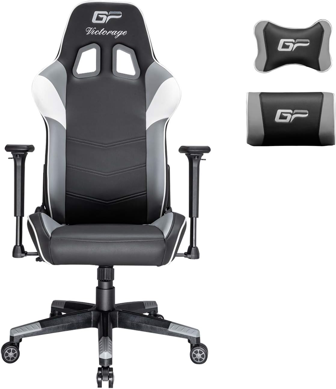 VICTORAGE Gaming Chair GP Series- Professional & Textured- Gaming/Streaming - Long time Sitting- Inspired by Racing car- Ergonomic Design- Rocking Function (Grey)
