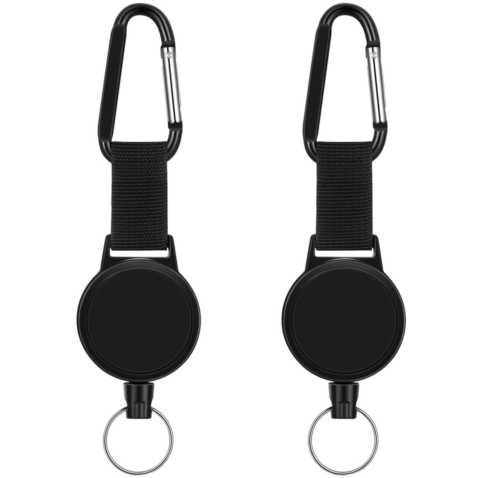 Zonon 2 Pieces Retractable Keychain Reels Metal Badges Reel Clips with Steel Wire Cord Up to 25 Inches Extendable Key Chain Badges Lanyard Holder, Black