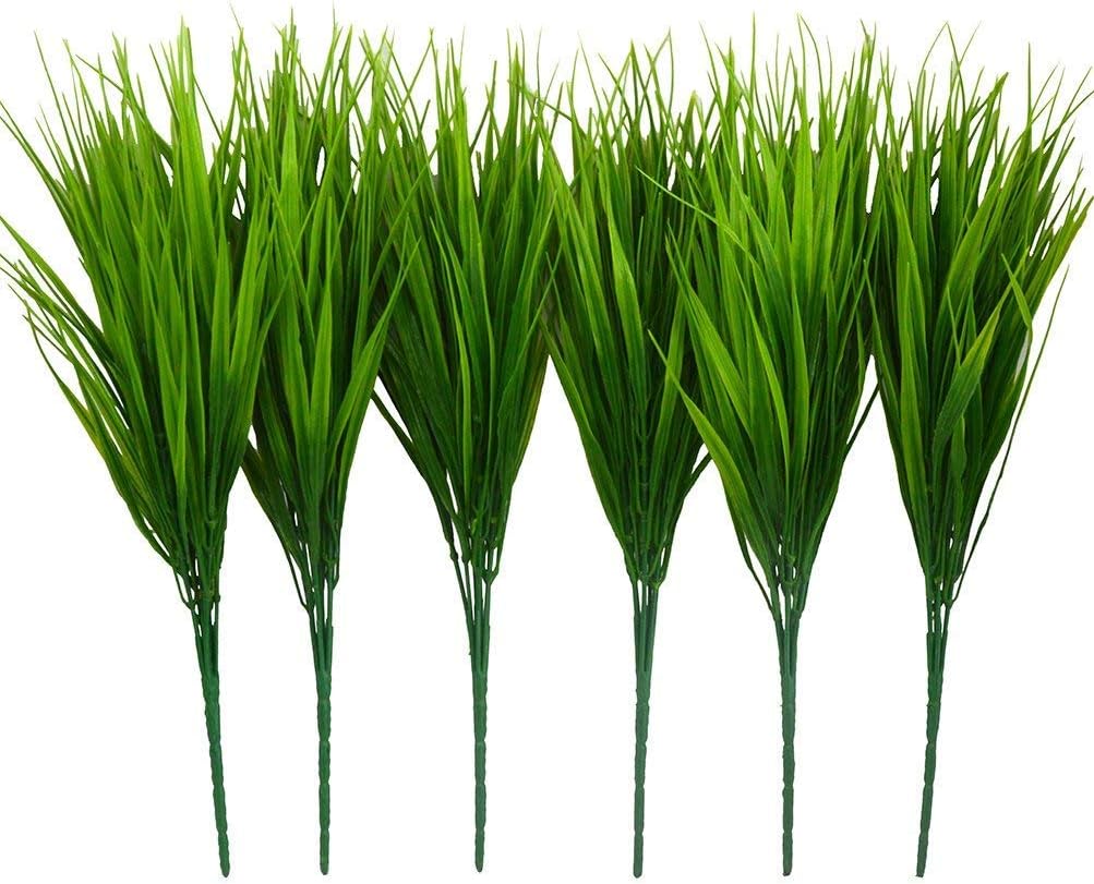 Mucjun 6Pcs 15 Artificial Plastic Wheatgrass Faux Shrubs Simulation Greenery Plants Indoor Outside Home Garden Office Verandah Wedding decoration