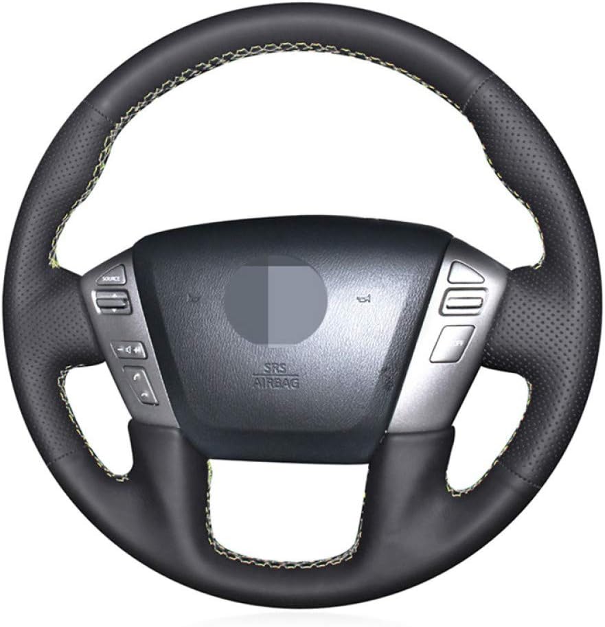 FXPTECG leather DIY Black Hand sewing Steering Wheel Cover, for Nissan, for Infiniti QX80 2013 2017 QX56 2011 2013 Patrol 2011 2017