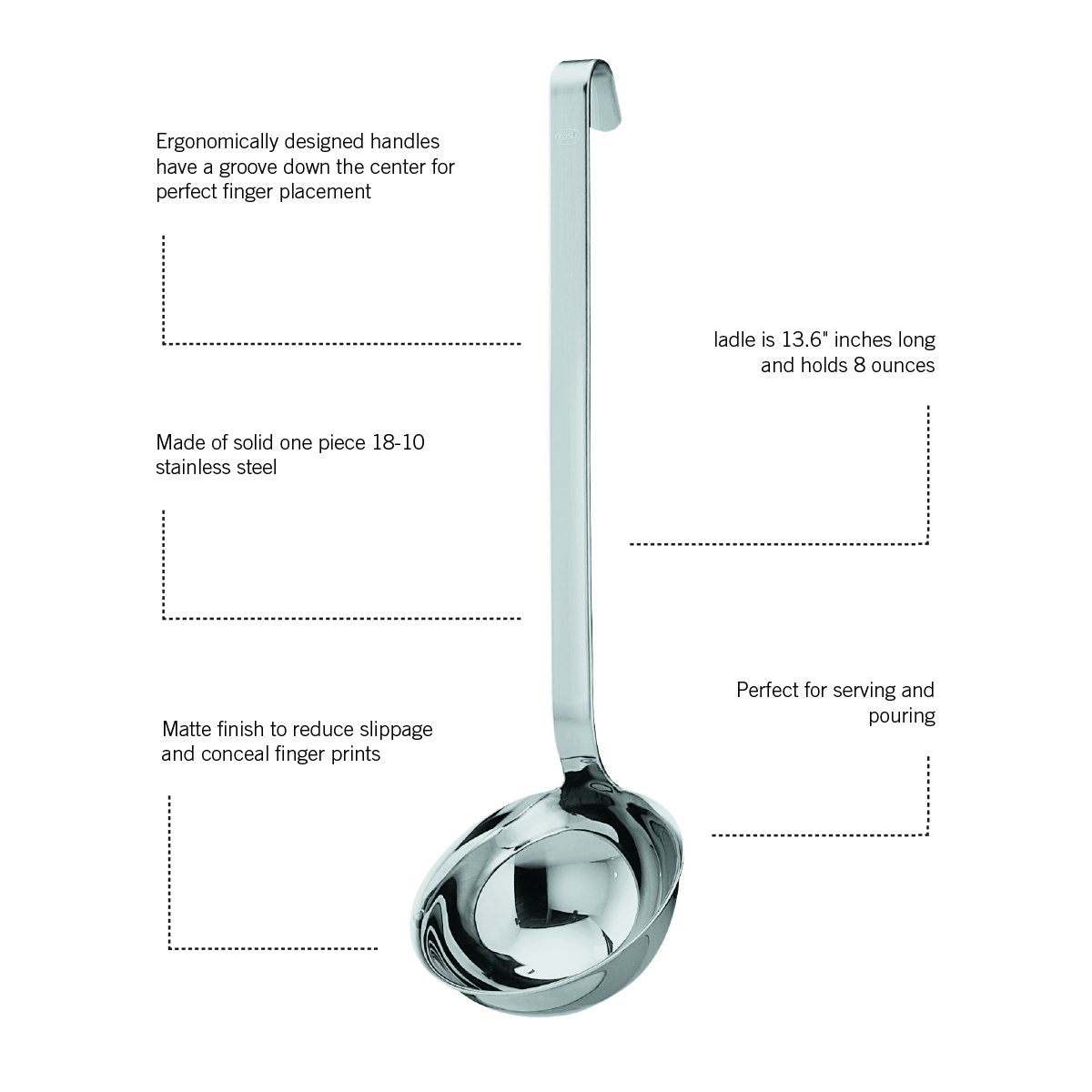 Rosle 10009 Stainless Steel Hooked Handle Ladle with Pouring Rim Serving Spoon