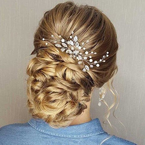 Simsly Wedding Crystal Hair Combs Pearls Bridal Hair Pins Silver Wedding Hair Accessories for Brides and Bridesmaids(Silver)