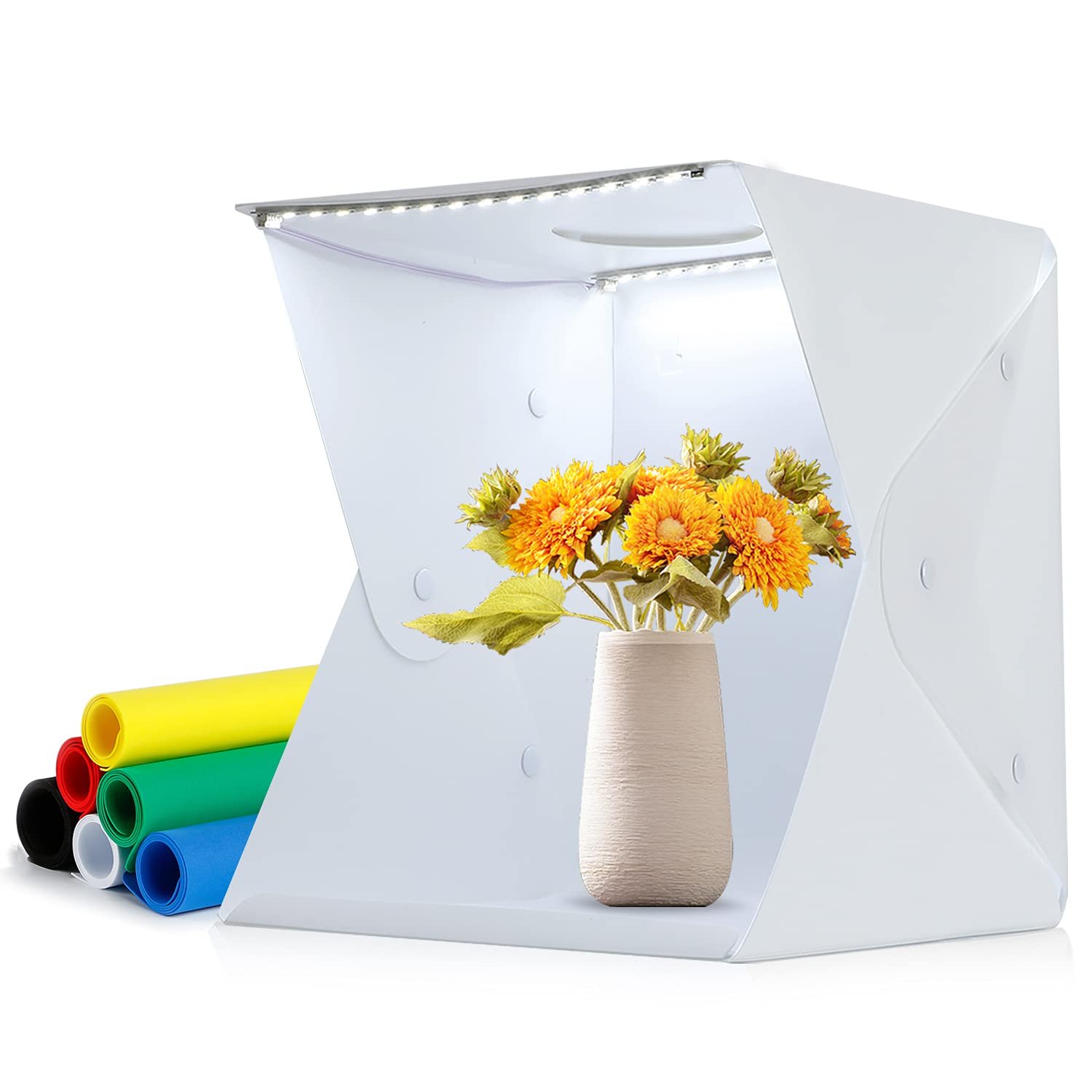 Tumax Light Box Photography 12"×12", Photo Light Box with Adjustable Brightness, Foldable Photo Studio Light Box with 2 LED Light Strips, Shooting Tent with 6 Colour Backgrounds for Watches, Foods