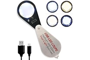 KOPARNEED 30X Jewelers Loupe Magnifier with UV and LED Lights, Four Types of Light, USB Rechargeable Illuminated Eye Loop Foldable Jewelry Magnifying Glass for Gems, Currency, Diamond, Coins,Watches,Stamps