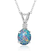 Gemkora Black Opal with CZ Crystal Pendant Necklace, Fire Play Gemstone, Birthstone Crystal, Healing Stone, Gift for Women Mom Her, Statement Jewelry, 925 Sterling Silver 18 inch