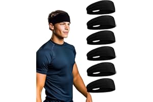 KNINMDOR 6 Pack Sport Headbands for Men & Women, Sweat Wicking Workout Sweatband, Bright Hairband for Running, Cycling, Football, Yoga