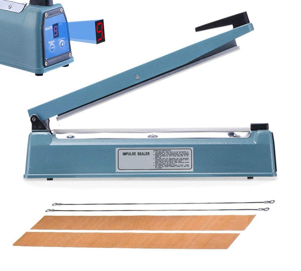 View 1 of 16 inch Manual Impulse Bag Hand Heat Sealer Machine, Bag Sealer Heat Sealing Closer Tool Poly Tubing Plastic Bag, Extra 2 Sheets and 1 Fuse Replacement Kit, Upgraded Digital Display