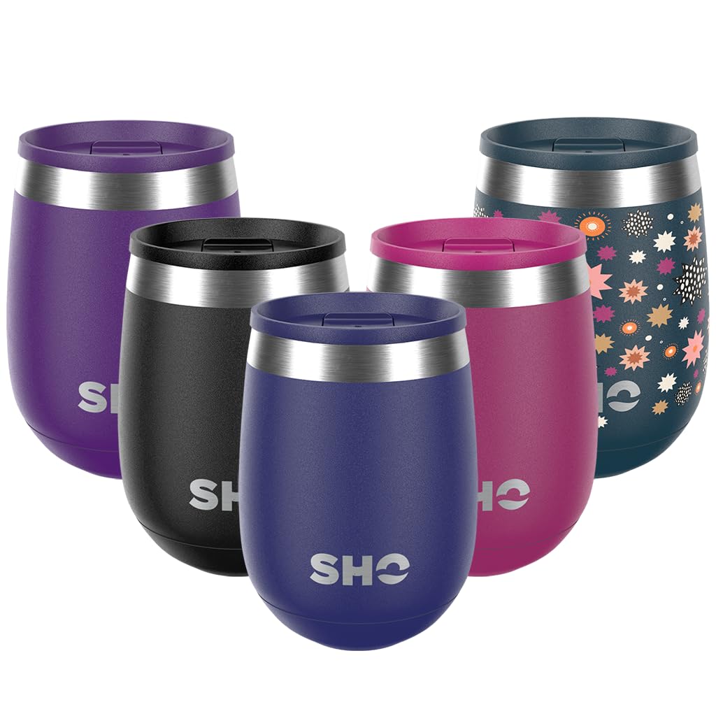 SHO Pacto - Ultimate Insulated Stainless Steel Reusable Coffee Cup & Stemless Wine Tumbler - 4 Hours Hot, 8 Hours Cold - 360ml - BPA Free (Midnight Blue, 360ml)