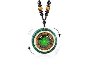 Day Day Up Orgonite Necklace - Sri Yantra Rotatable Pendant For Anti Stress Anxiety & Meditation - Malachite And Tiger Stone For Spiritual Healing & Positive Energy