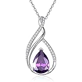 Zhi Kexin Teardrop Birthstone Necklace for Women 925 Sterling Silver Pear-Shaped Pendant Anniversary Mother's Day Birthday Jewelry Gifts for Her