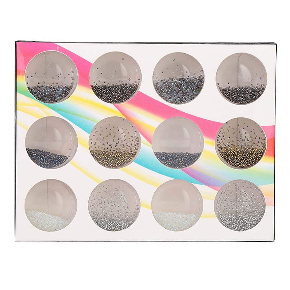 12 Grids Nail Art Fashionable 3D Steel Ball Nail DIY Metal Micro Beads Manicure Tool Mini Metal Balls for Nail Art DIY Ball Decorations
