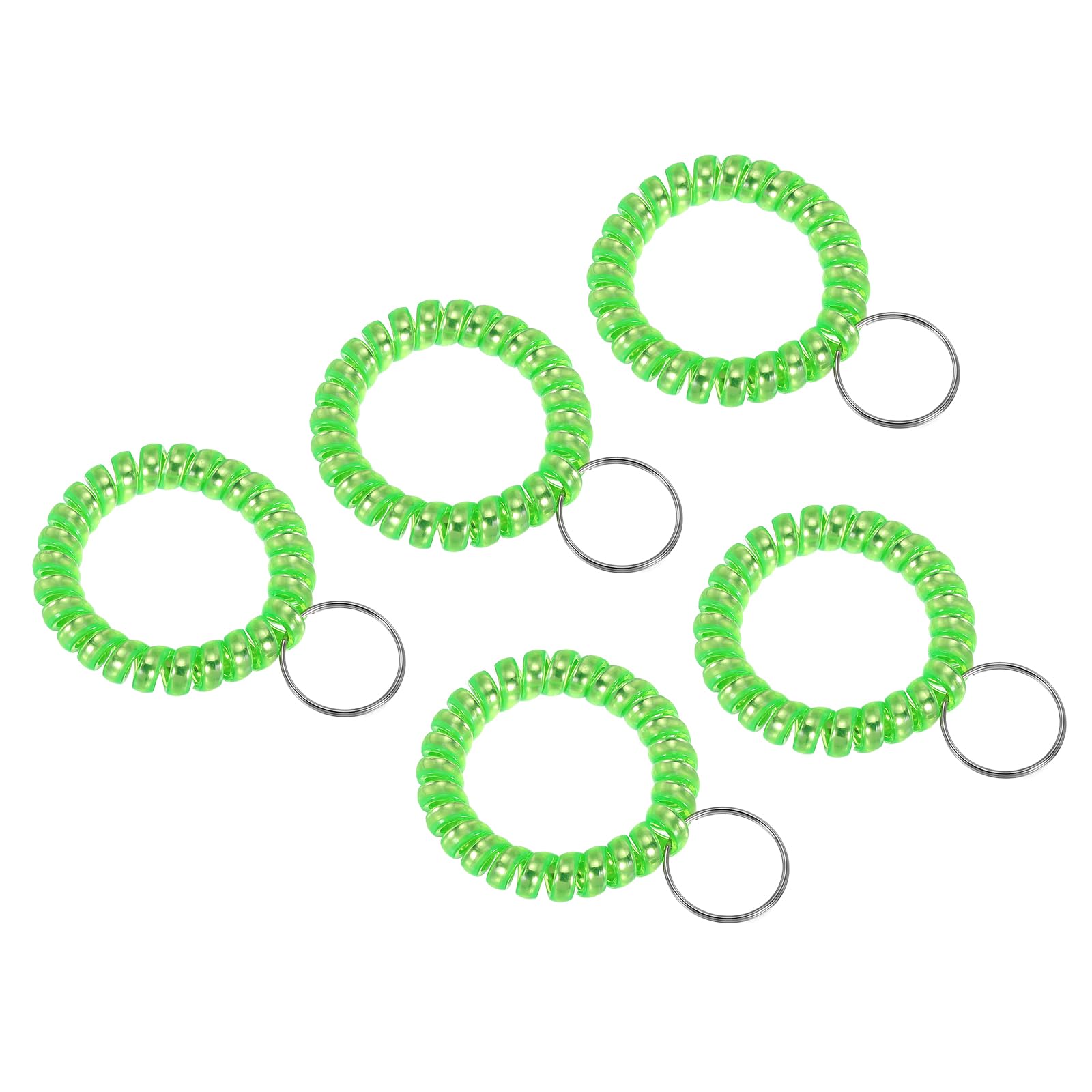 PATIKIL Stretchable Wristband Wristlet Keychain, 5 Pack TPU Spiral Wrist Coil Key Ring Holder for Outdoor Sport Gym Pool Sauna ID Badge, Metallic Green