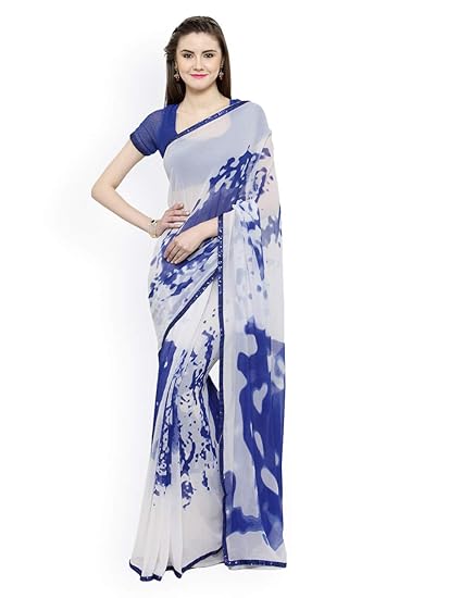 Shaily Womens Printed Georgette Saree[SAARYA22204SSSR1_Off White]