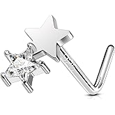 Agrewd 925 Sterling Silver Nose Studs 20G L Shape Nose Rings Star Clear CZ Nose Piercing Jewelry Surgical Steel