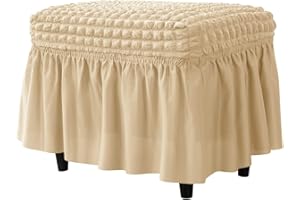 SZJIAHTM Lattice Stretch Ottoman Cover Soft Stretch Slipcover with Skirt Polyester Rectangle Footstool Modern Furniture Protector Bubble Covers for Living Room and Bedroom