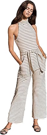 cream striped jumpsuit