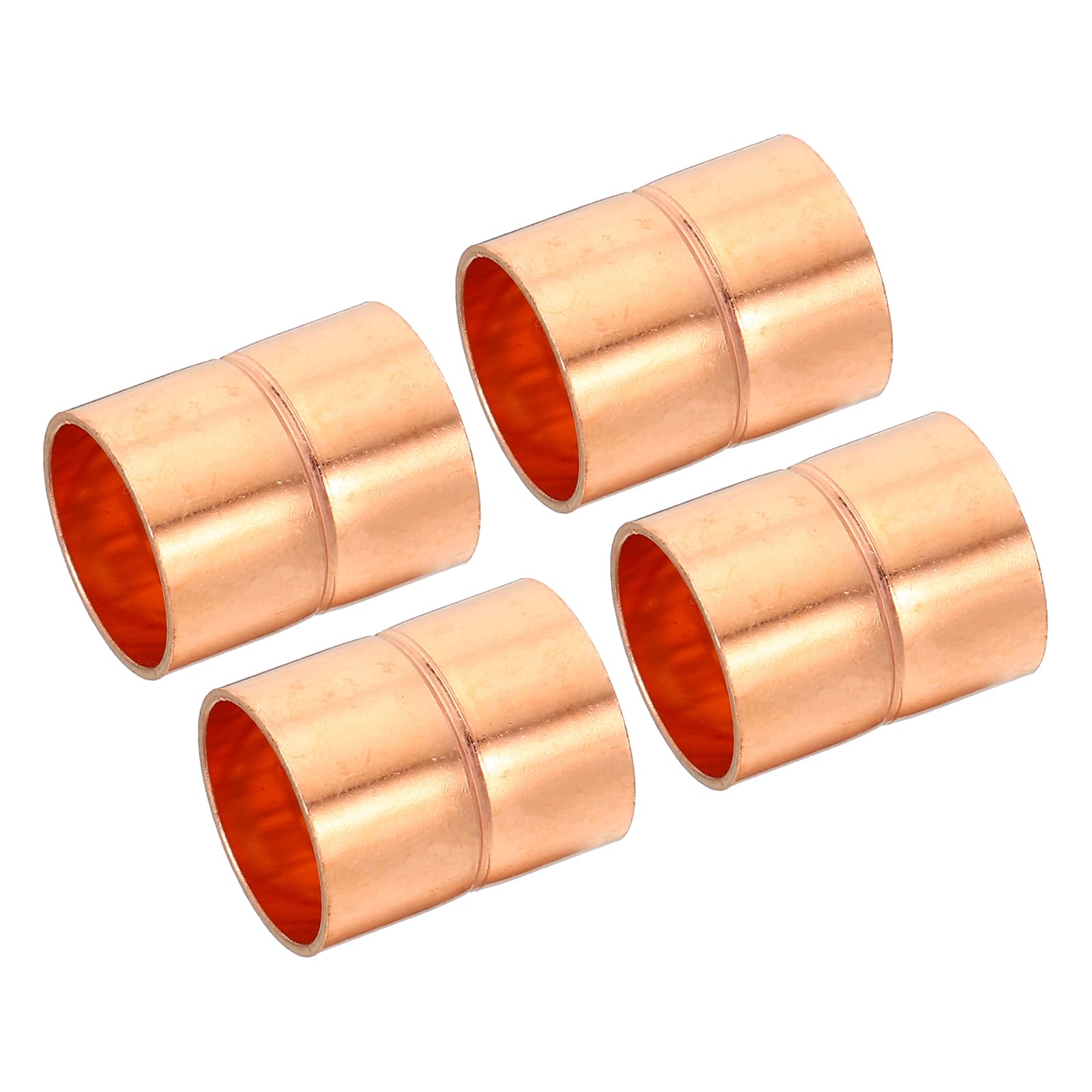 PATIKIL 3/4 Inch ID Straight Copper Coupling, 4 Pack Sweat End Welding Joint Pipe Fitting with Rolled Tube Stop for Water Air Conditioner Plumbing