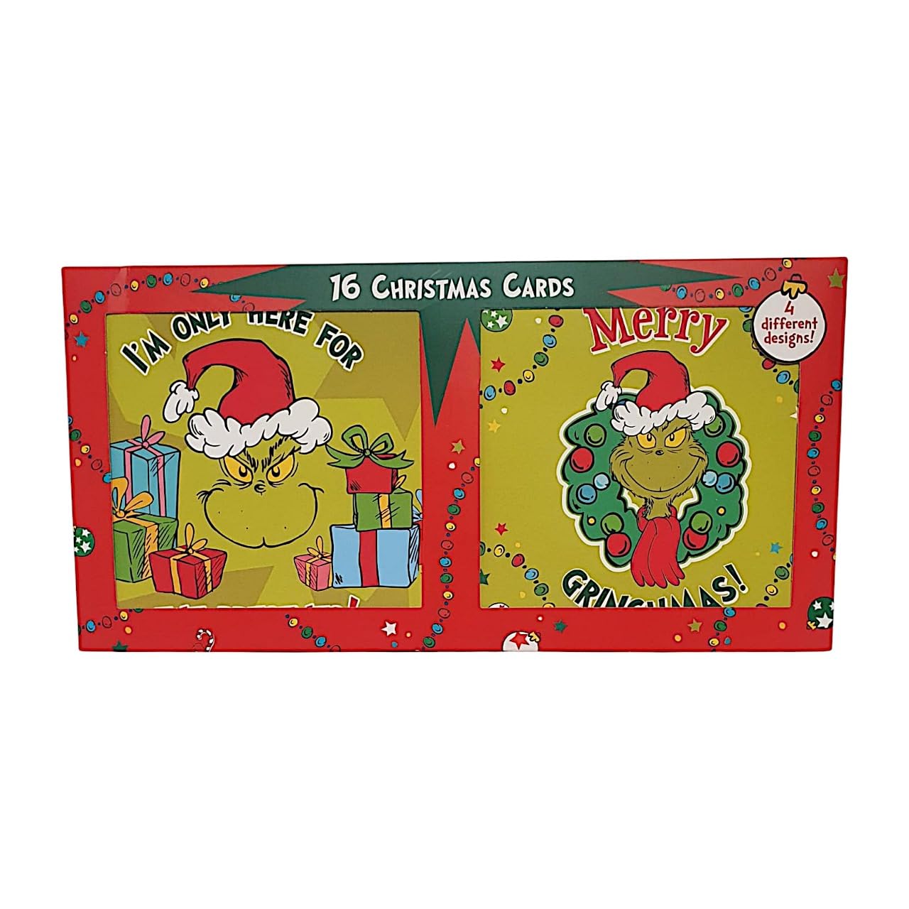 The Grinch Christmas 16 x Christmas Cards Multi-Pack Dr.Seuss The Grinch Card With 4 Design Xmas Stocking Filler.