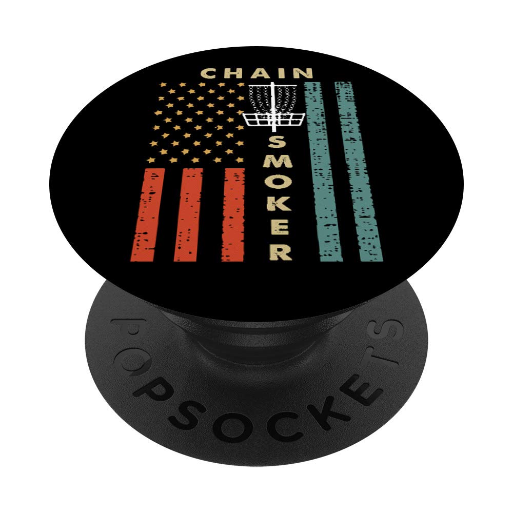 Disc Golf Gifts - Chain Smoker Funny USA Flag Golfer Golfing PopSockets PopGrip: Swappable Grip for Phones & Tablets