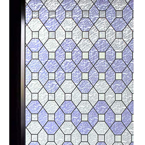 DUOFIRE Decorative Film Privacy Window Film Stained Glass Film No Glue Anti-UV Removable Window Cling Non-Adhesive Window Privacy Film D95010, (35.4in. x 118in.) 90cm x 300cm