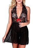 Ruzishun Women Deep V-Neck Babydoll Halter Transparent Lace Sexy Lingerie Sleepwear