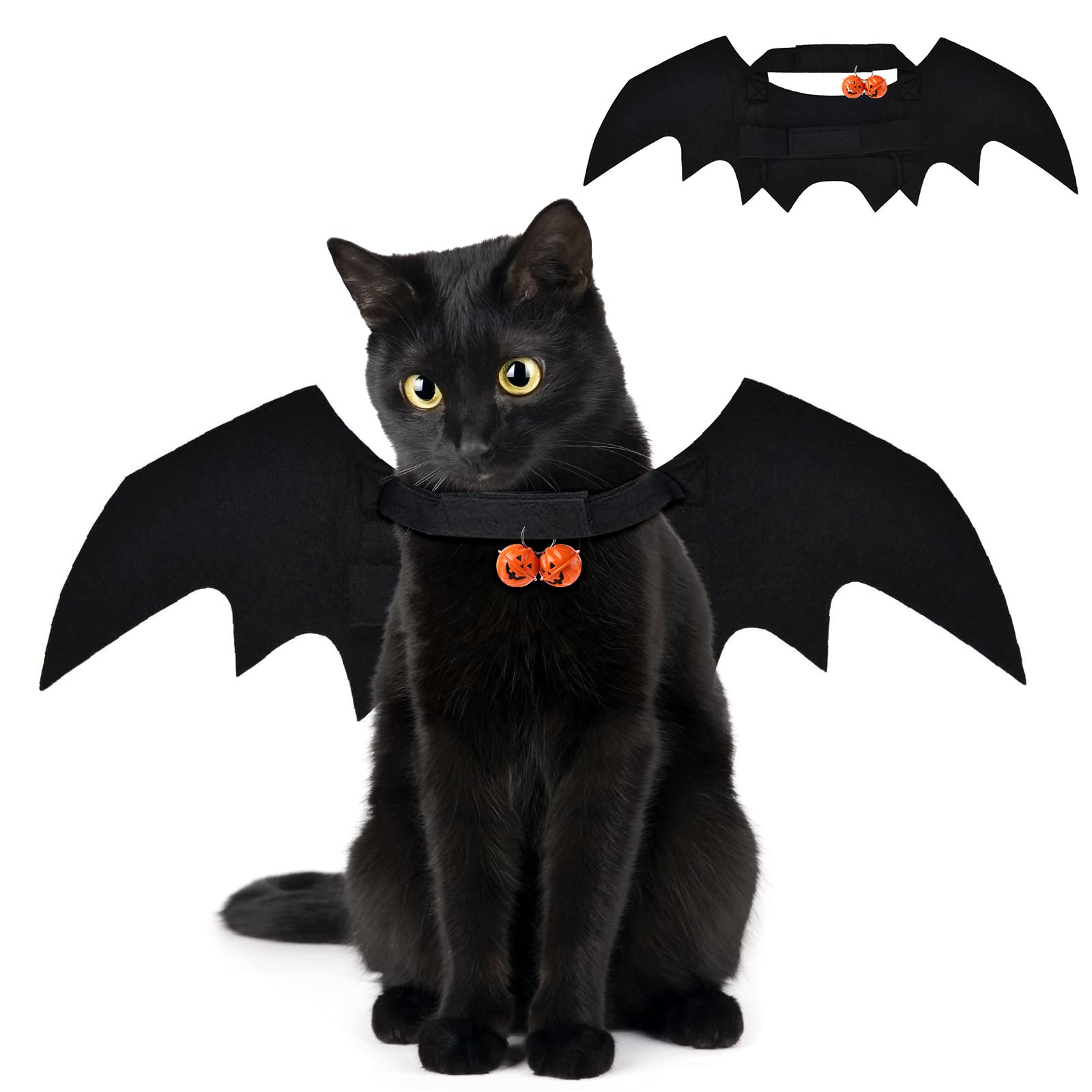 DTYDECLE Pet Bat Wings, Cute Cat Halloween Bat Wings Adjustable Pet Costumes with Pumpkin Bells for Halloween Puppy Kitten Cosplay Party