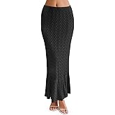 Saodimallsu Womens Crochet Cover Up Skirt High Waisted Sheer Knit Summer Swimsuit Coverup Beach Fishtail Maxi Skirts