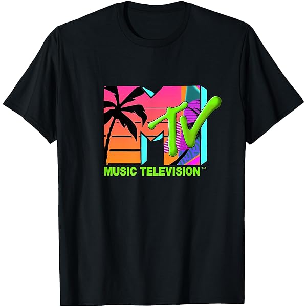 Amazon.com: Tee Luv Men's Retro 80s MTV Palm Tree Logo Shirt