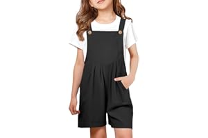 Haloumoning Girls Overall Shorts Kids Summer Casual Adjustable Strap Rompers with Pockets 5-14 Years