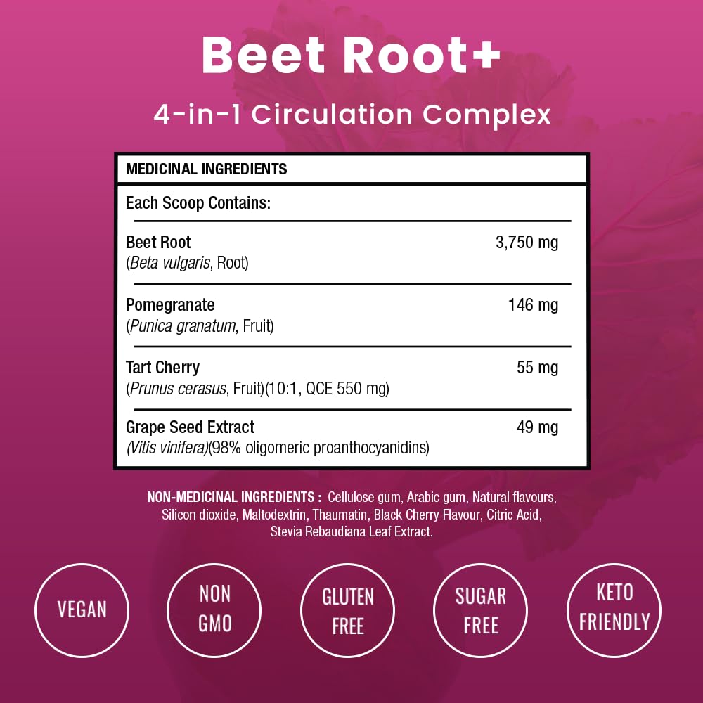 NutraChamps Beet Root Powder Circulation Supplement, Superfood Powder Nitric Oxide with Beetroot Juice, Super Reds & Grape Seed Extract, No Sugar Beet Supplement - 8.74 Oz