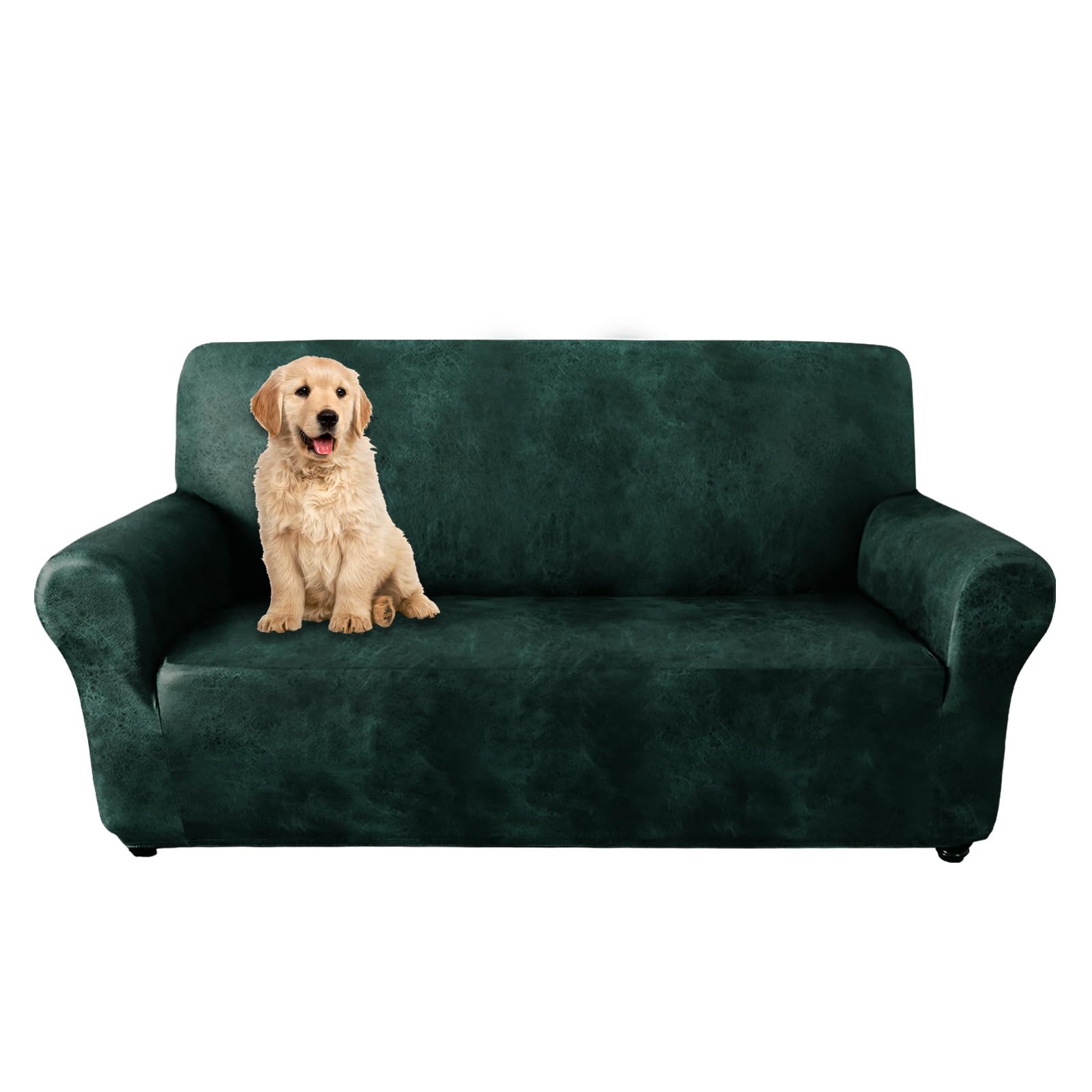 Photo 1 of molasofa Loveseat Covers - Couch Cover for Leather Couches, Soft and Washable Loveseat Covers with Leather-Like Quality. Non-Pilling, Non-Slip 1-Piece Couch Cover for Pets and Kids (02 Dark Green)