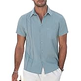 TUREFACE Mens Short Sleeve Cuban Guayabera Shirt Casual Button Down Summer Beach Vacation Shirts