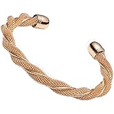Rhinelife Gold Cuff Wide Bracelets for Women Multi-layer Winding Wave Design Big Open Adjustable Bangle